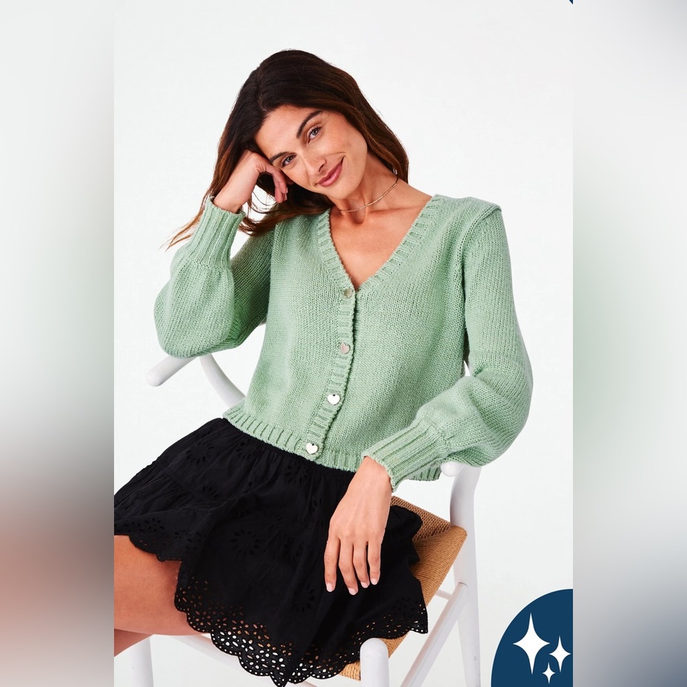 Roller Rabbit Green Wylie Cardigan Heart Buttons Size XS